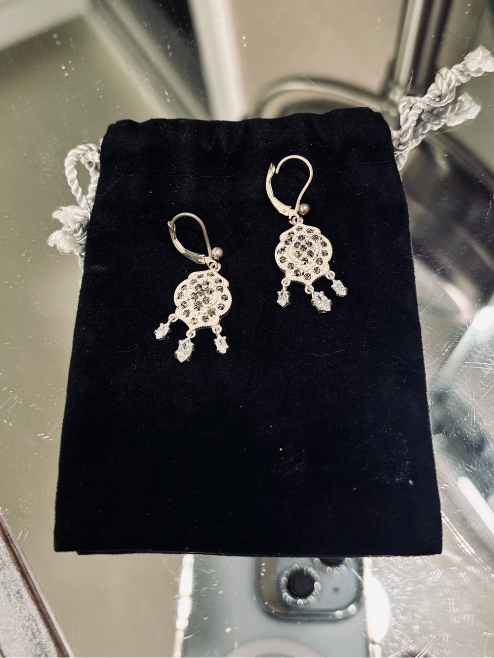 Judith Jack Classy Silver Tone Dangle Earrings with Crystal Dangle Accents